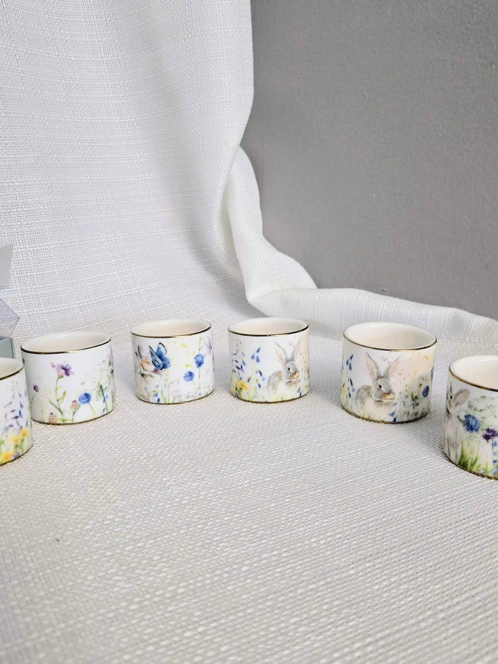 William Sonoma Floral Meadow Napkin Rings Set Of 6 Porcelain Butterfly Rabbit